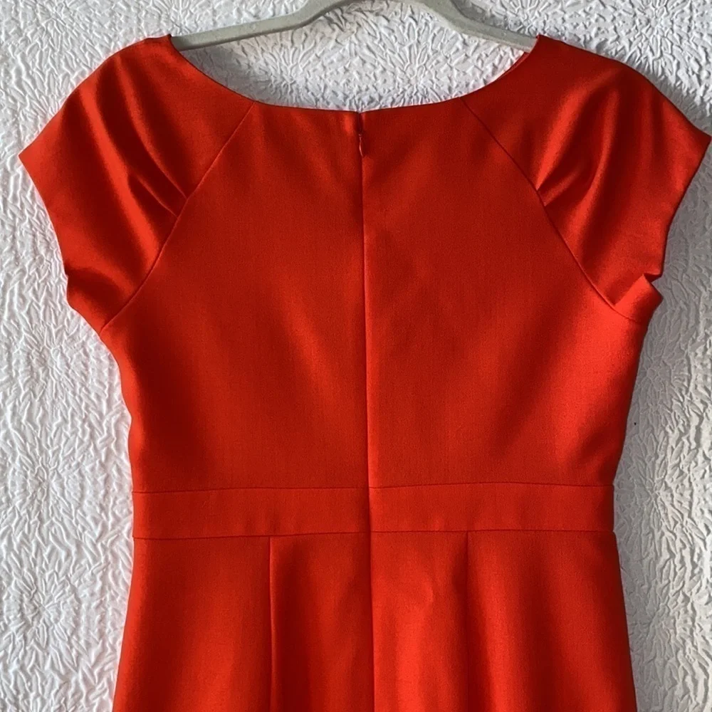 J. Crew Coral Cap Sleeve Sheath Pleated Detail Midi Dress - Picture 6 of 13